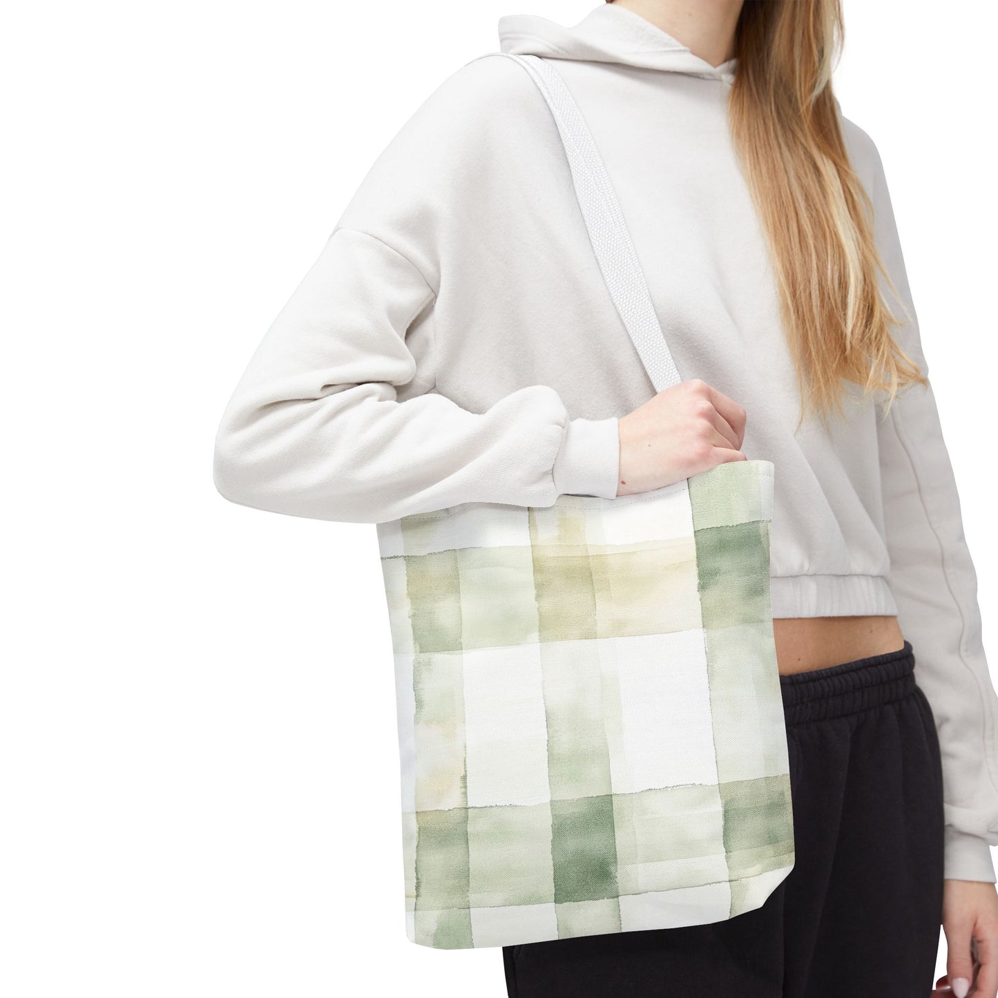 Light Green Plaid Tote Bag (AOP)
