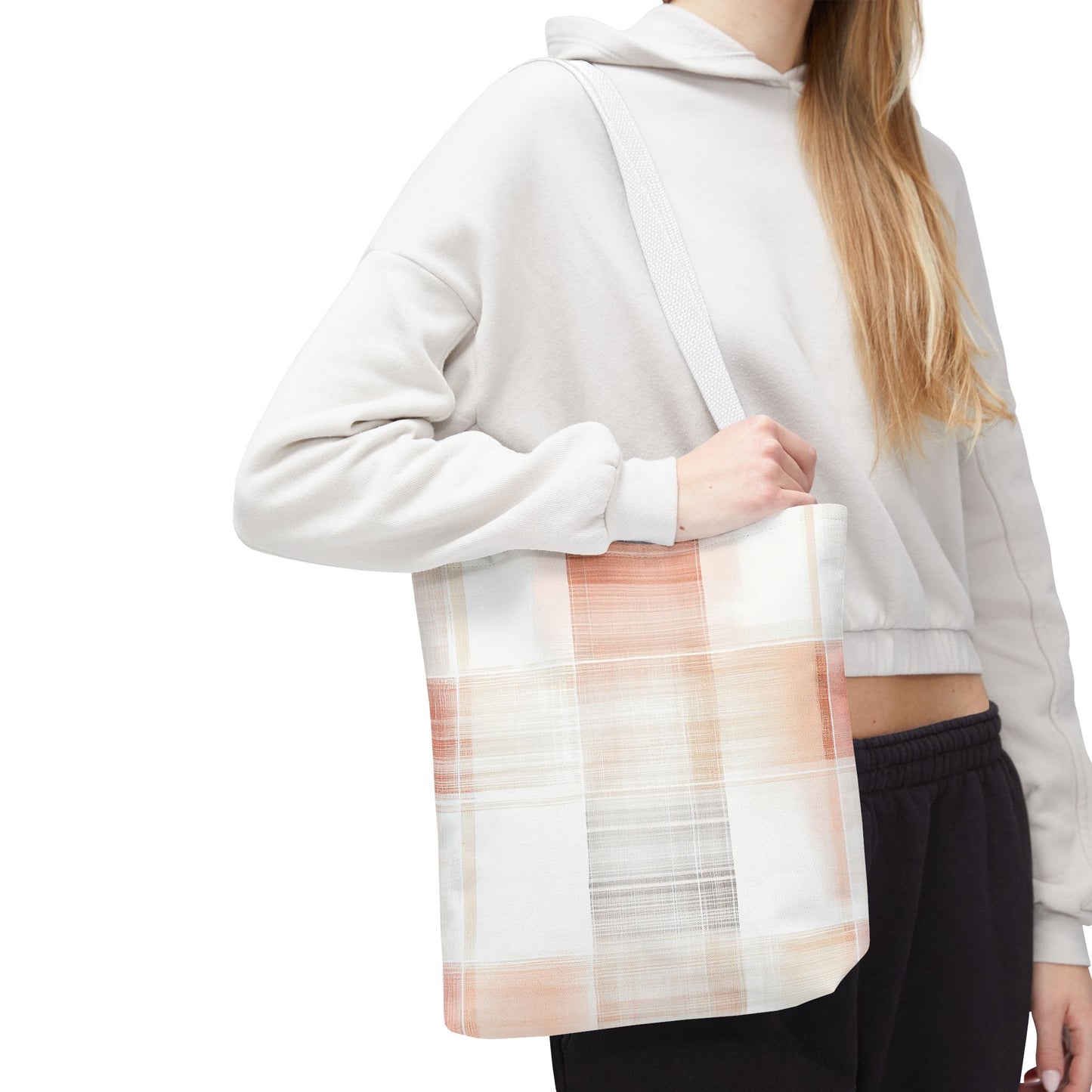 Light Orange/Gray Plaid Tote Bag