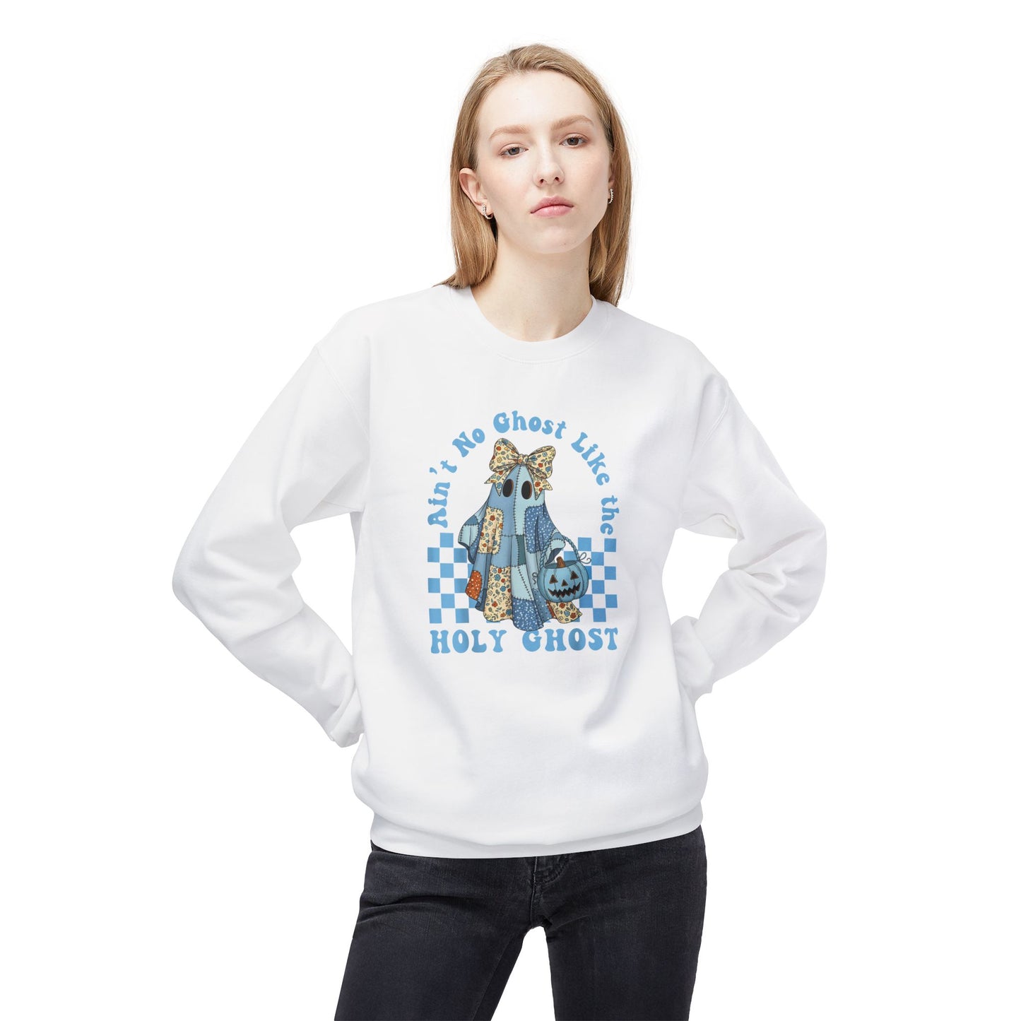 Patchwork Holy Ghost Midweight Softstyle Fleece Crewneck Sweatshirt