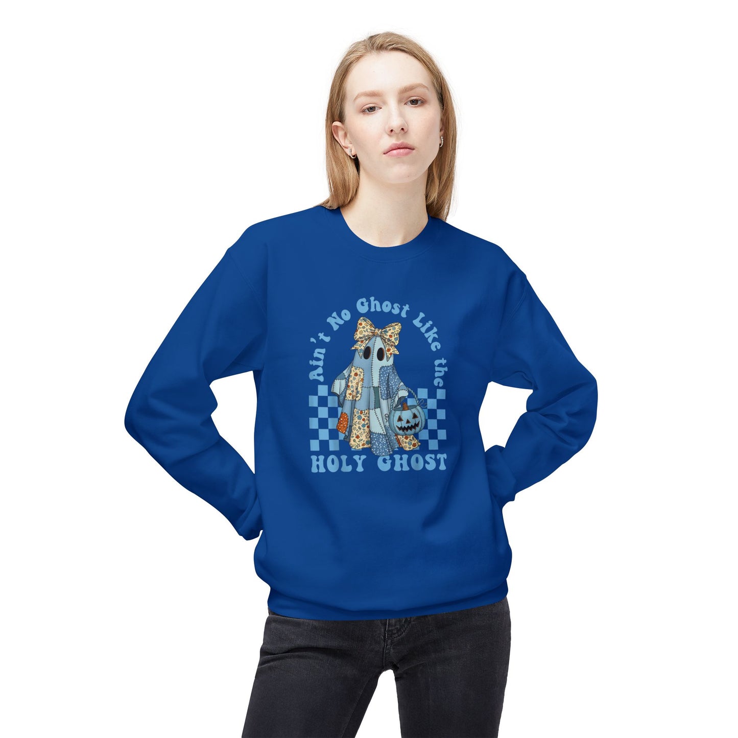 Patchwork Holy Ghost Midweight Softstyle Fleece Crewneck Sweatshirt