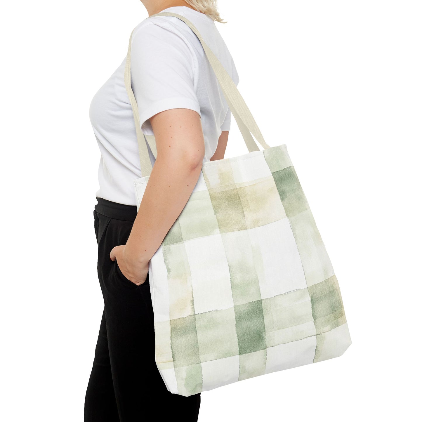 Light Green Plaid Tote Bag (AOP)