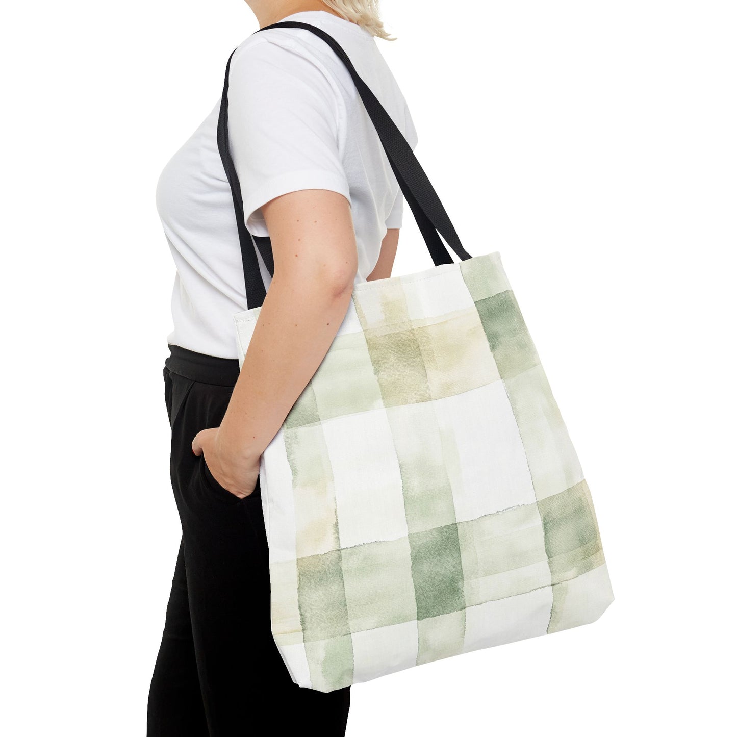 Light Green Plaid Tote Bag (AOP)