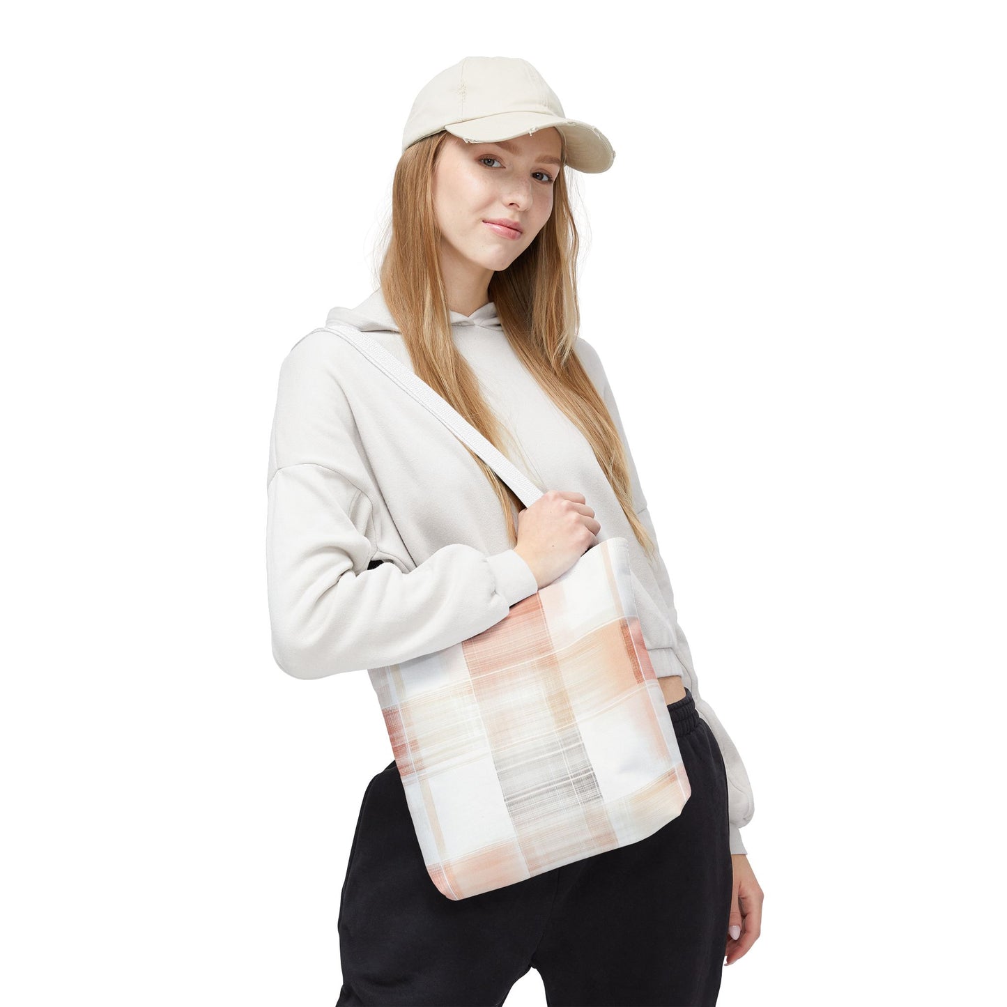 Light Orange/Gray Plaid Tote Bag