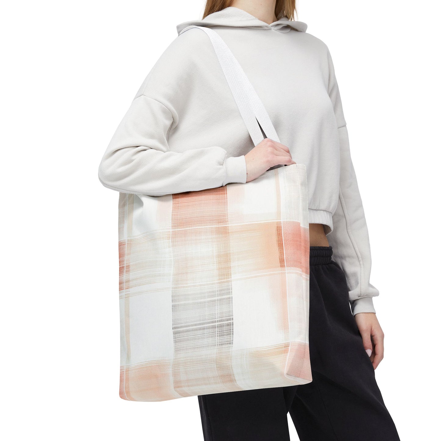 Light Orange/Gray Plaid Tote Bag