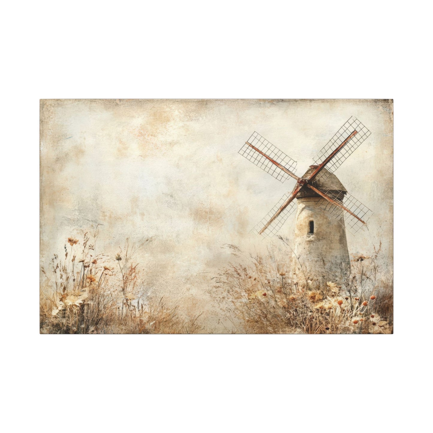 Windmill & Wildflowers Canvas Wall Art