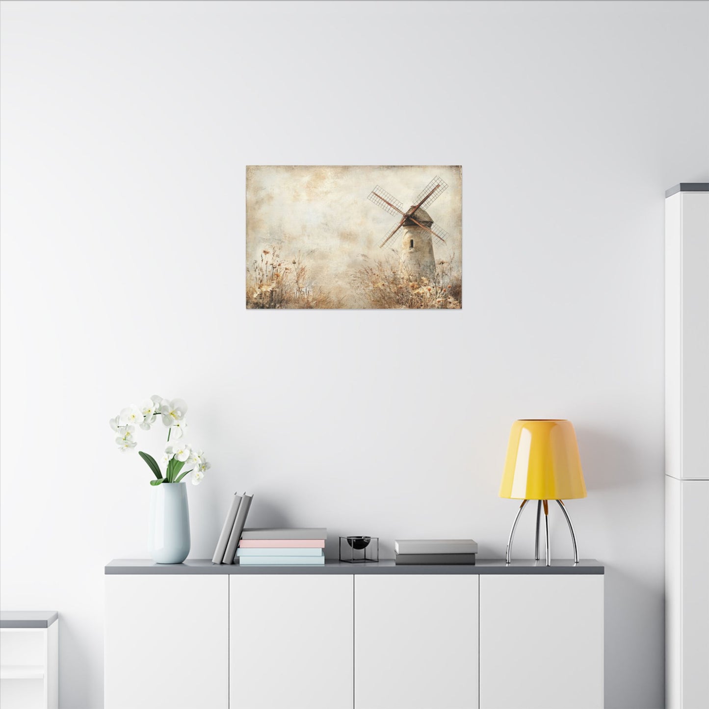 Windmill & Wildflowers Canvas Wall Art