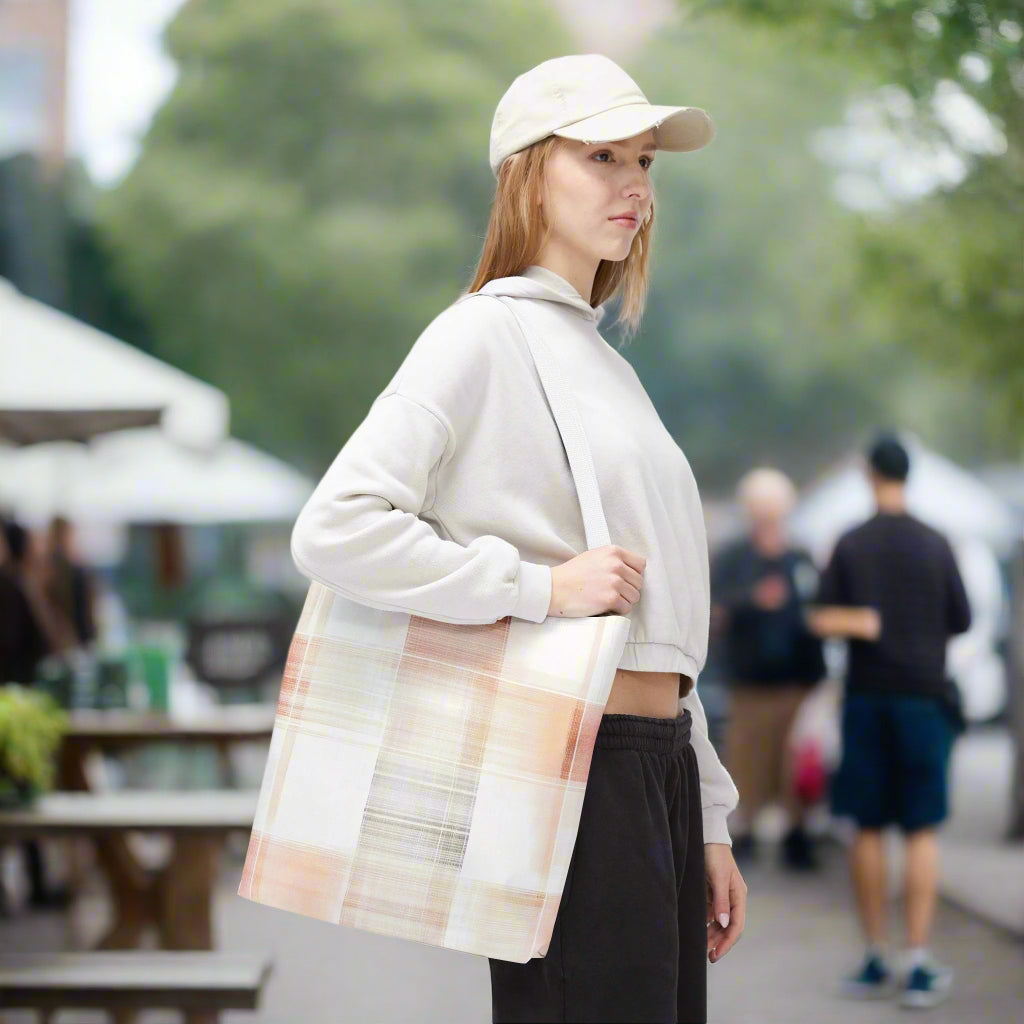 Light Orange/Gray Plaid Tote Bag