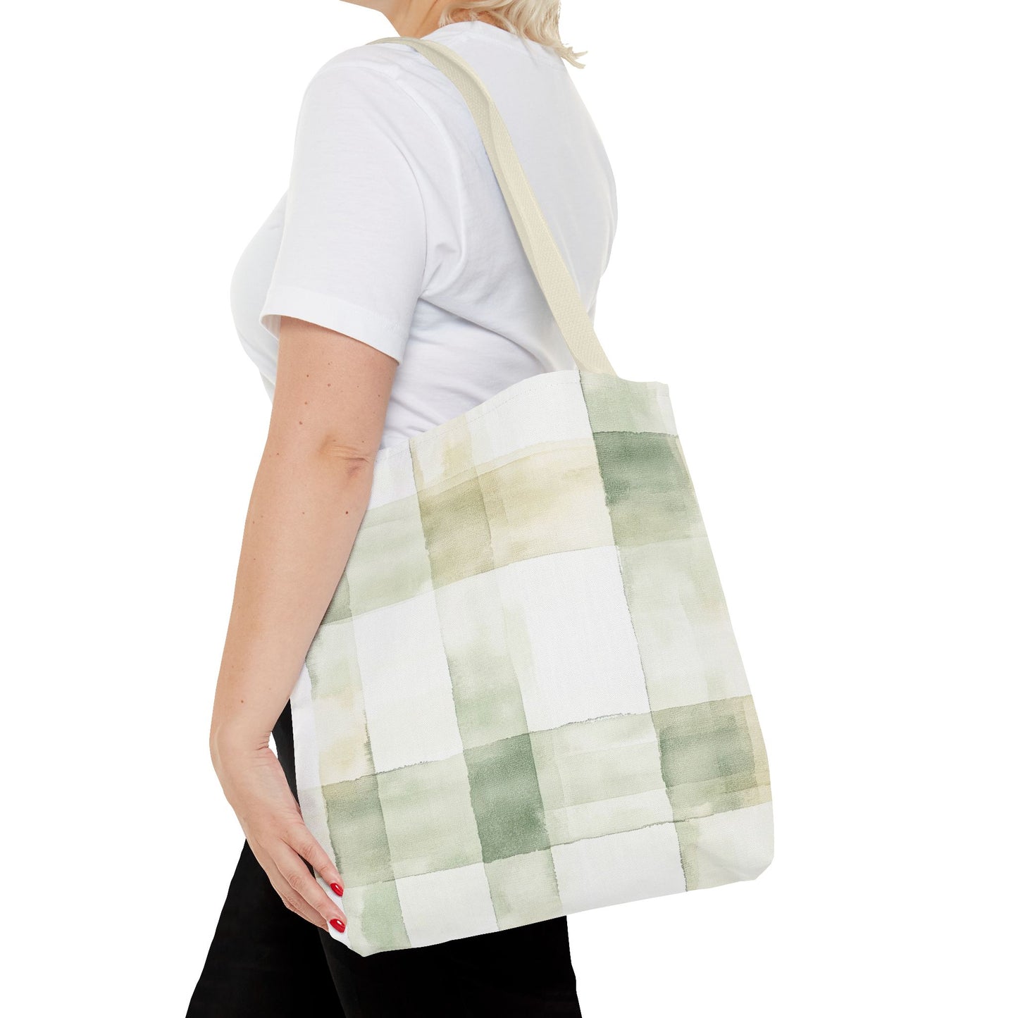 Light Green Plaid Tote Bag (AOP)