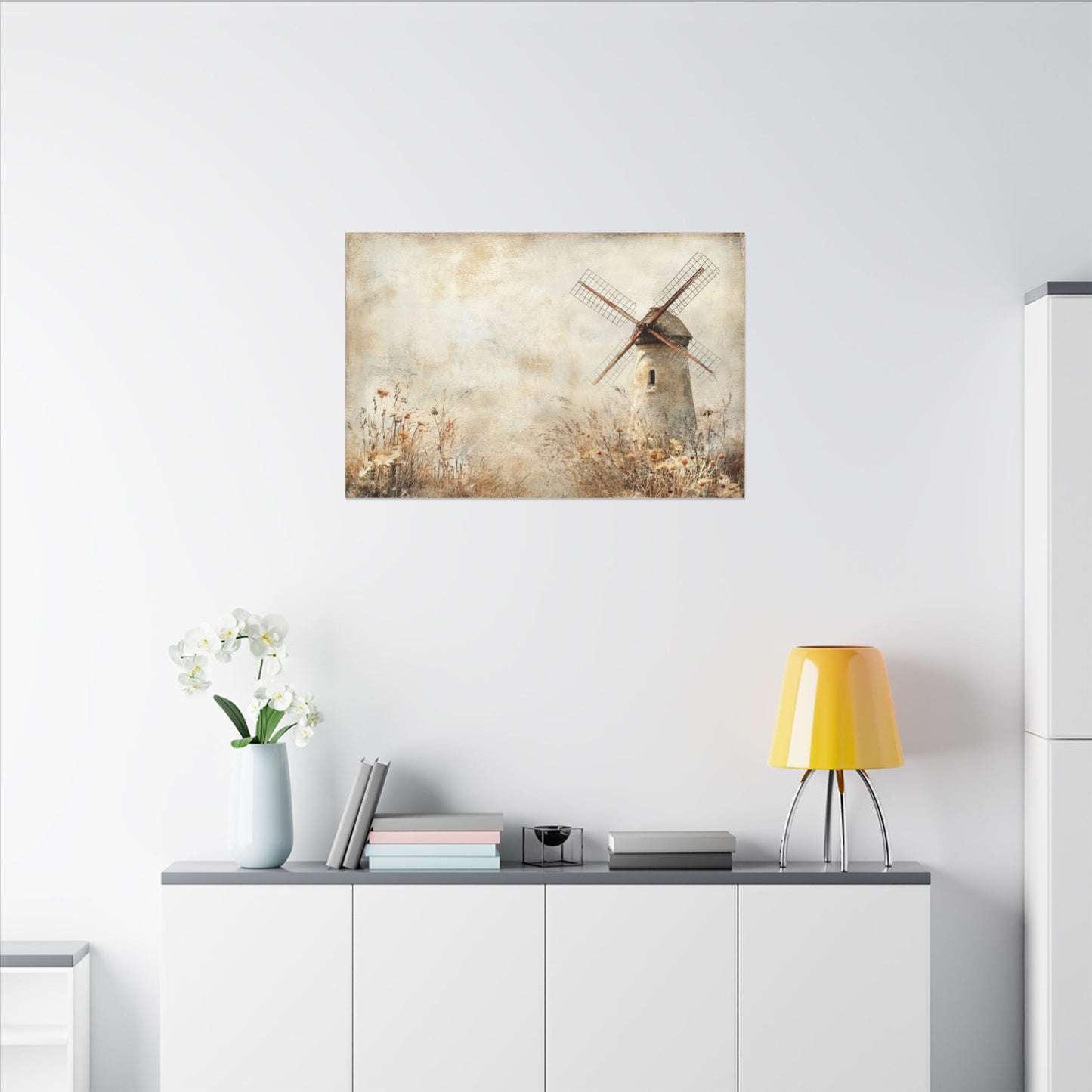 Windmill & Wildflowers Canvas Wall Art