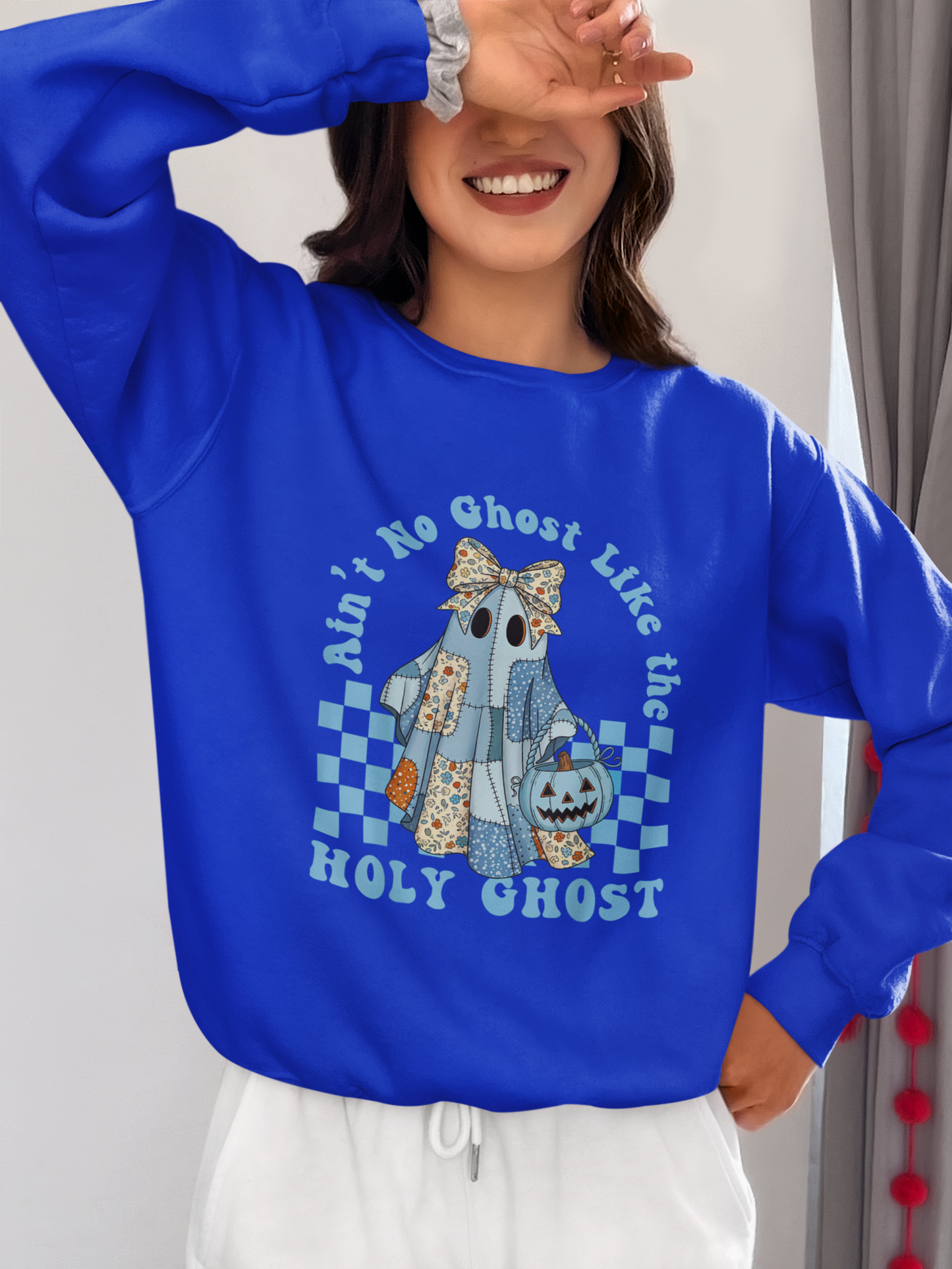 Patchwork Holy Ghost Midweight Softstyle Fleece Crewneck Sweatshirt