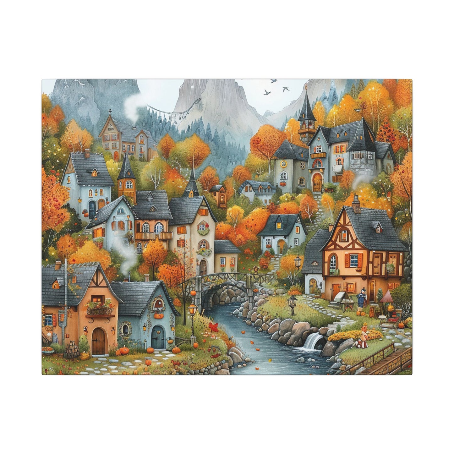 Charming Fall Village Canvas Collection #11