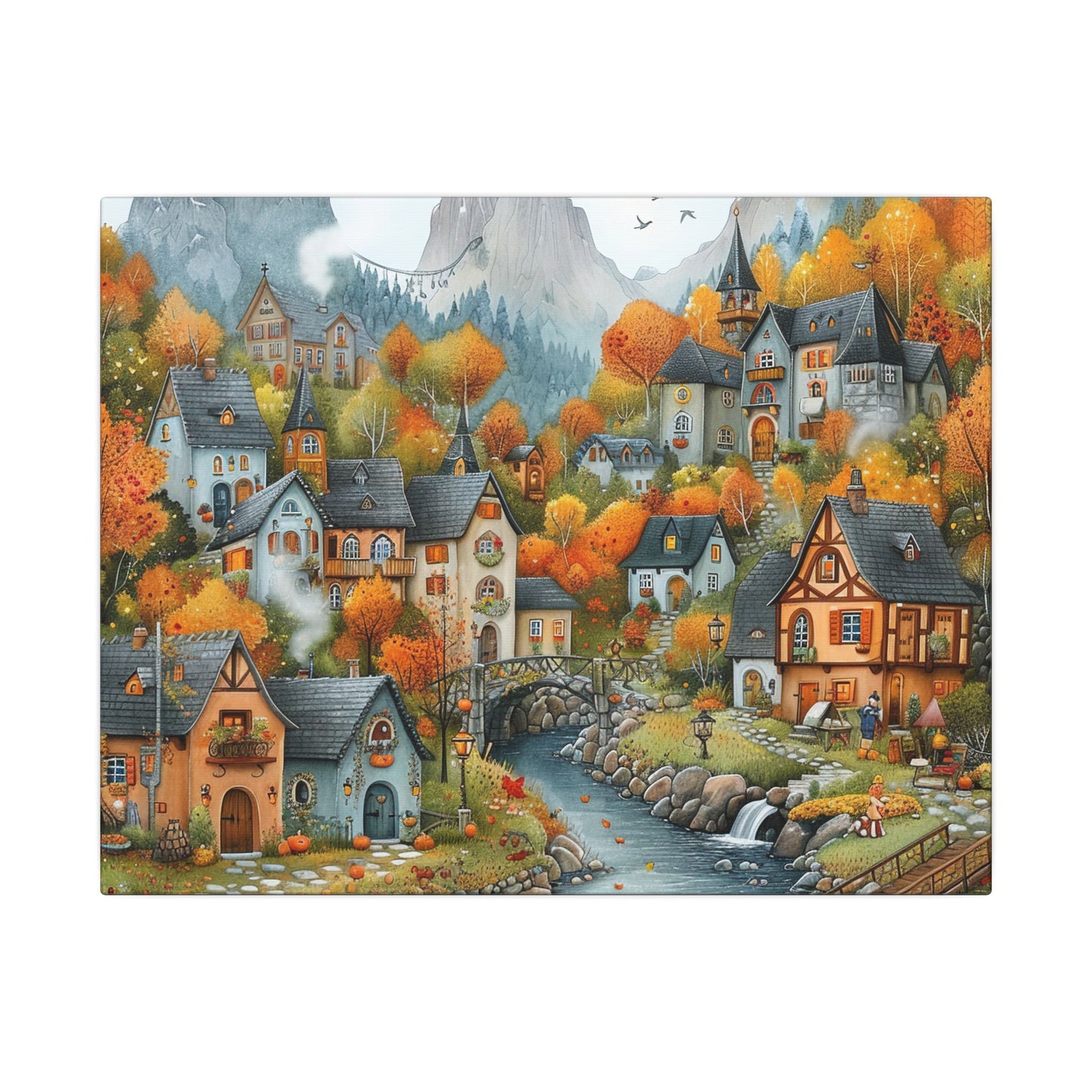 Charming Fall Village Canvas Collection #11