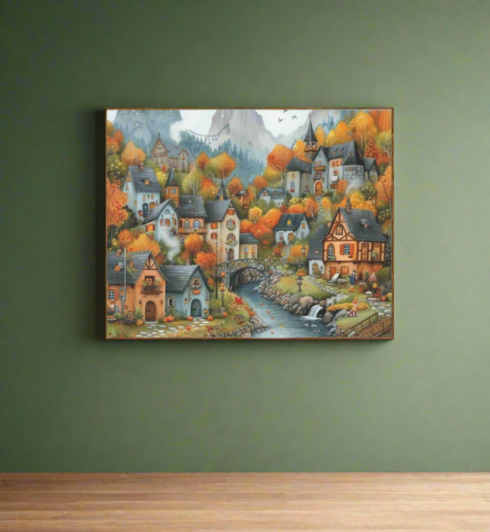 Charming Fall Village Canvas Collection #11