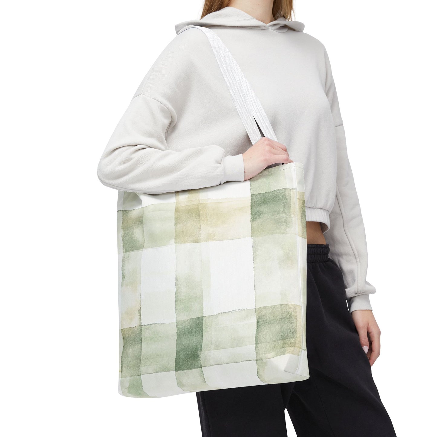 Light Green Plaid Tote Bag (AOP)