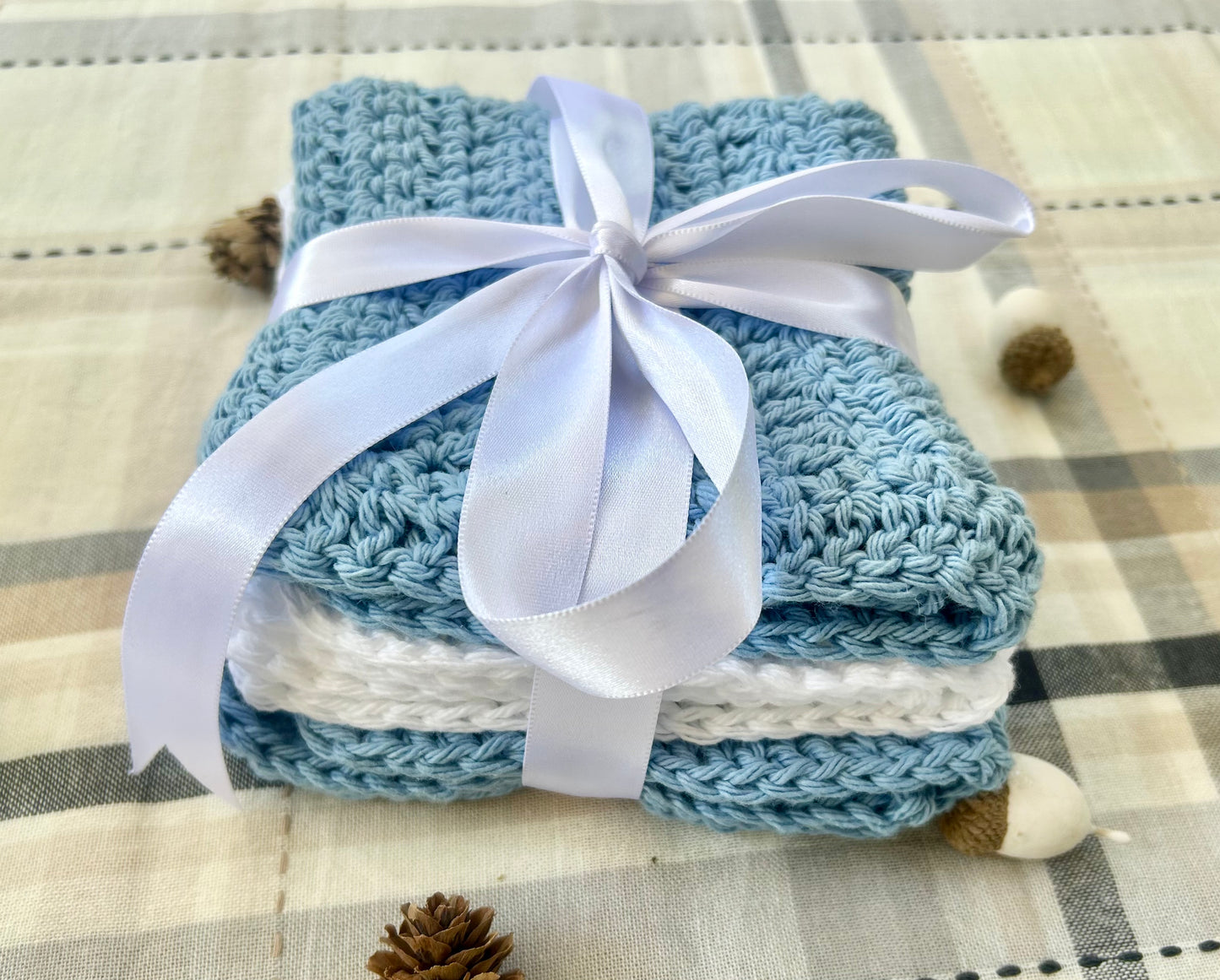 Blue on Blue Crochet Washcloths Set of #