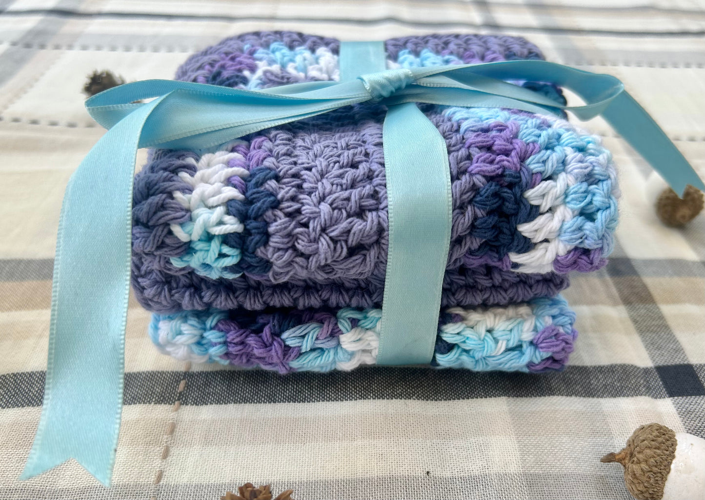 Purple & Blue Crochet Washcloths