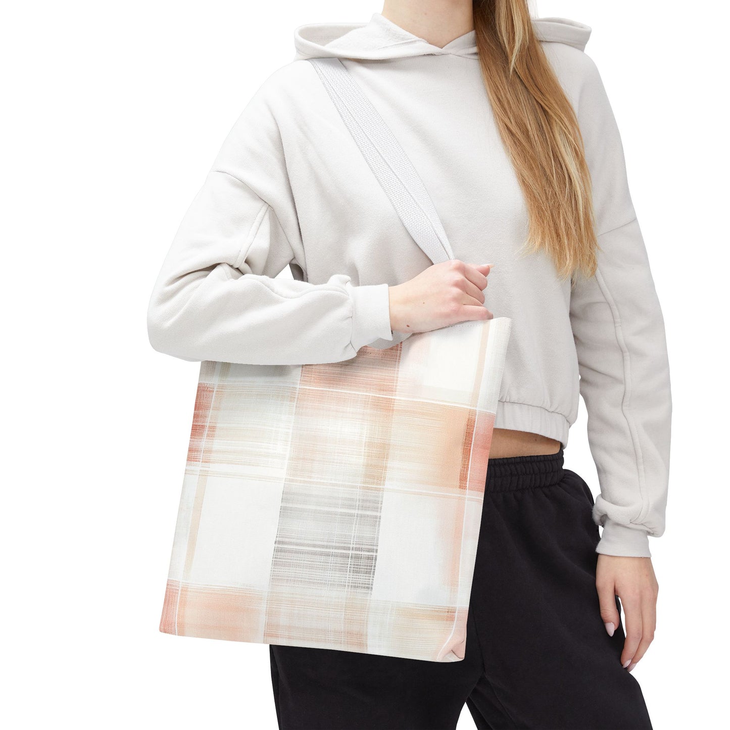 Light Orange/Gray Plaid Tote Bag