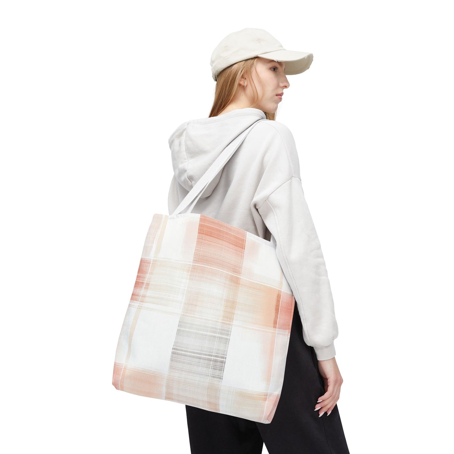 Light Orange/Gray Plaid Tote Bag