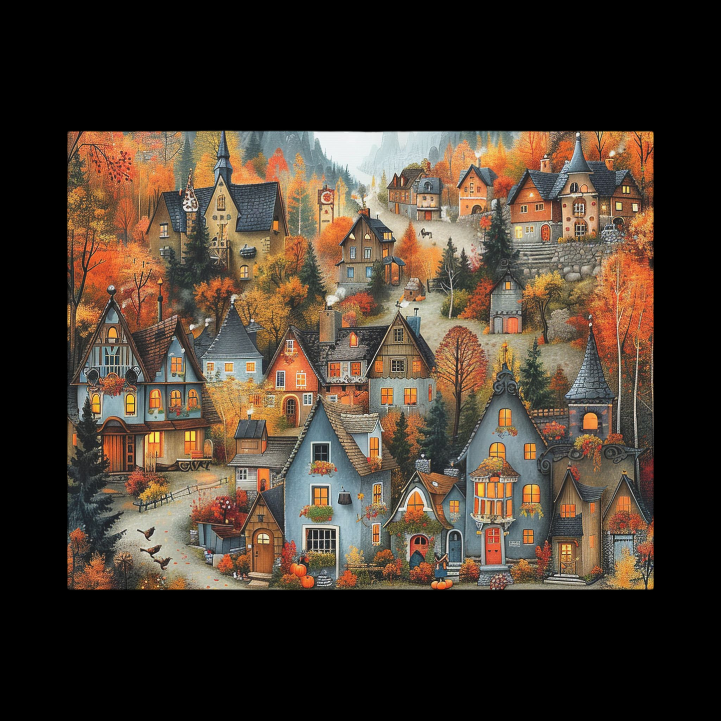 Charming Fall Village Canvas Collection #10