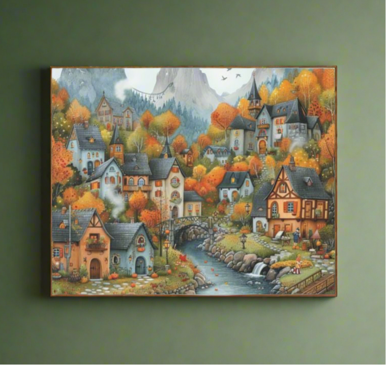 Charming Fall Village Canvas Collection #11