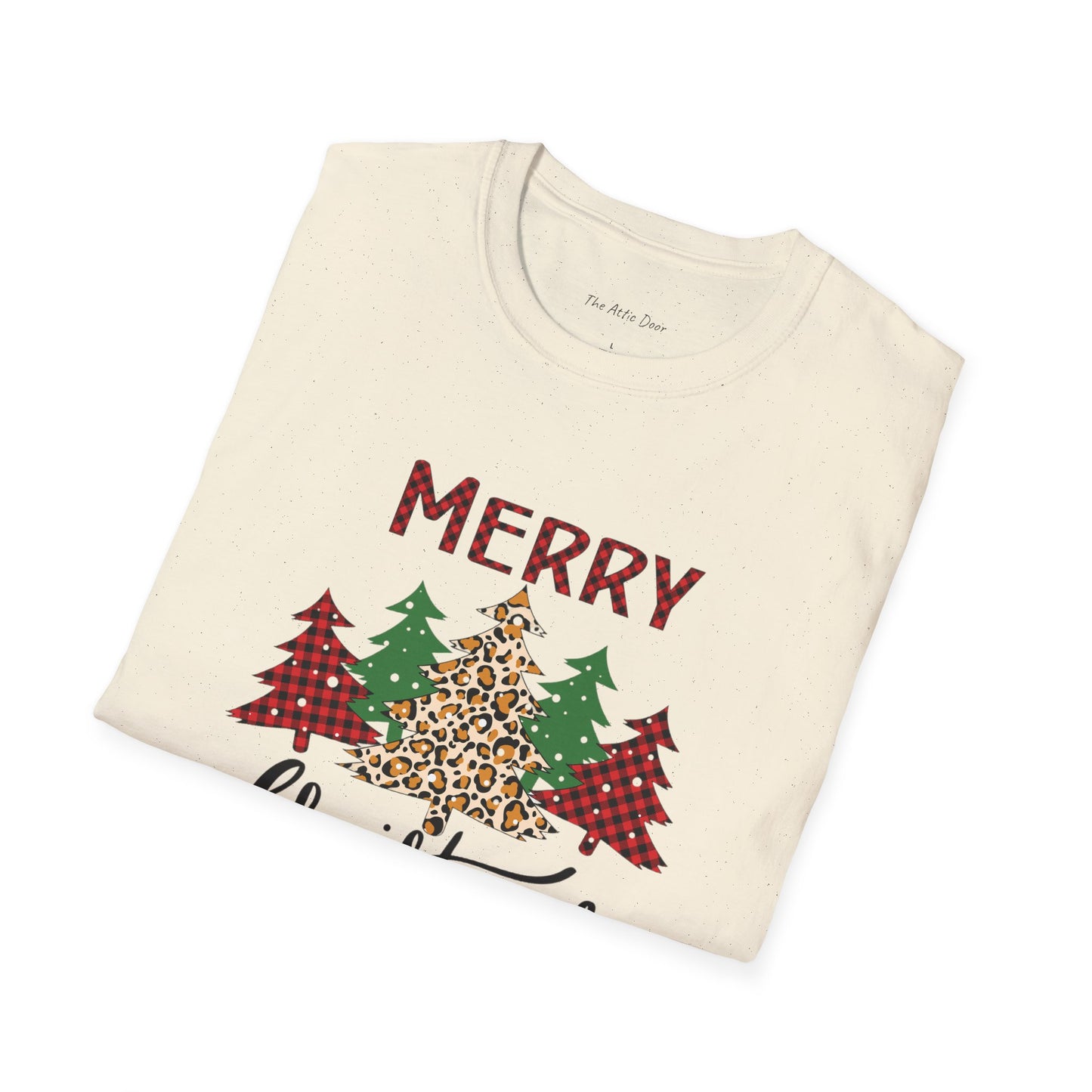 Merry Christmas-Leopard Print Softstyle Tree T-Shirt