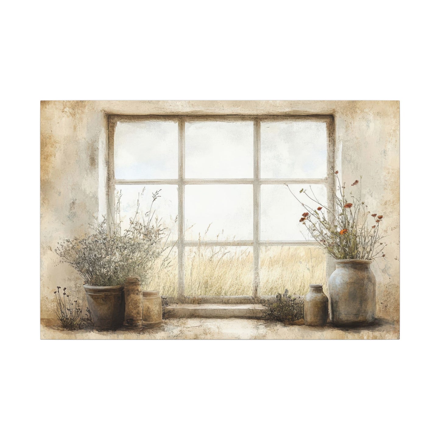 Window Flowers Canvas Wall Art
