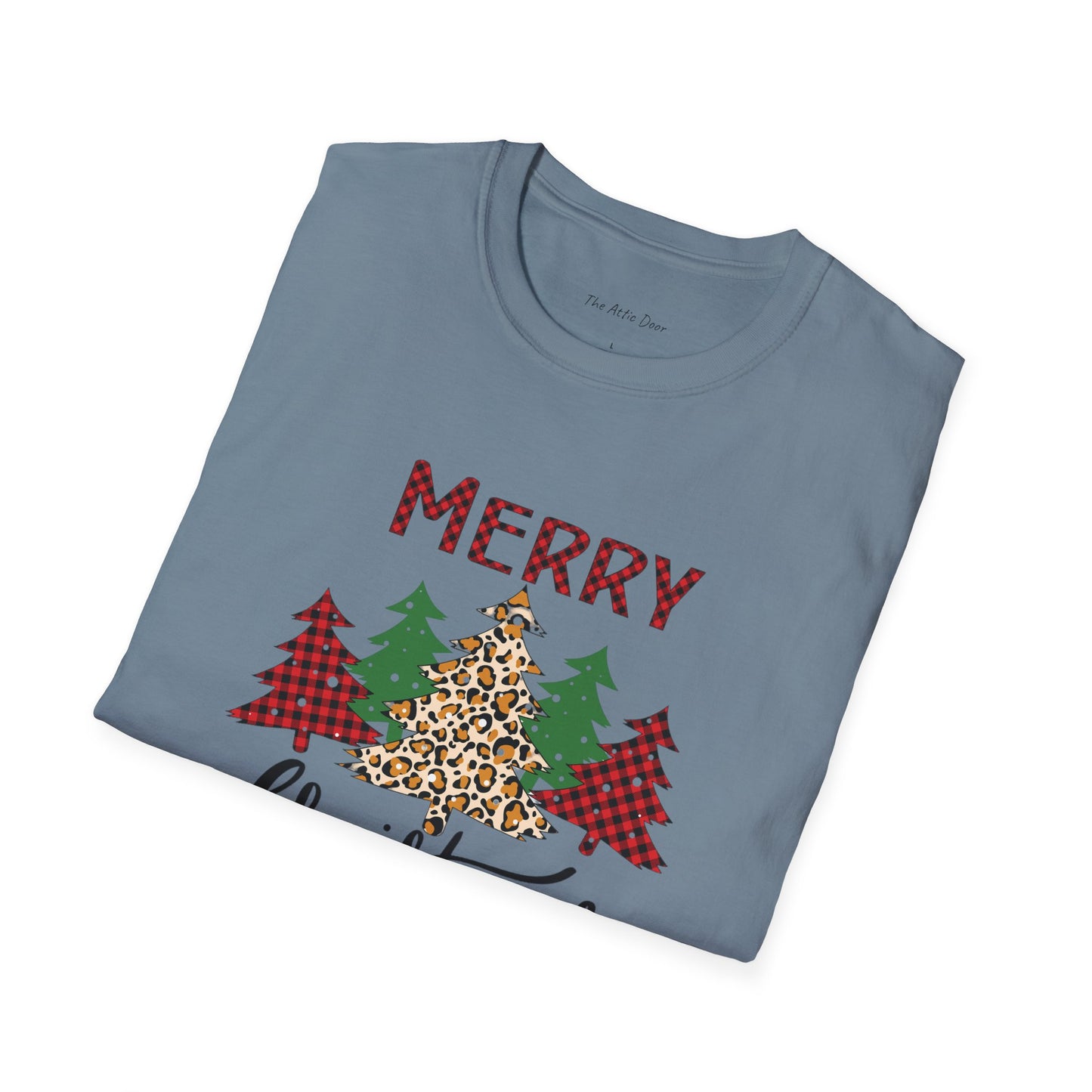 Merry Christmas-Leopard Print Softstyle Tree T-Shirt