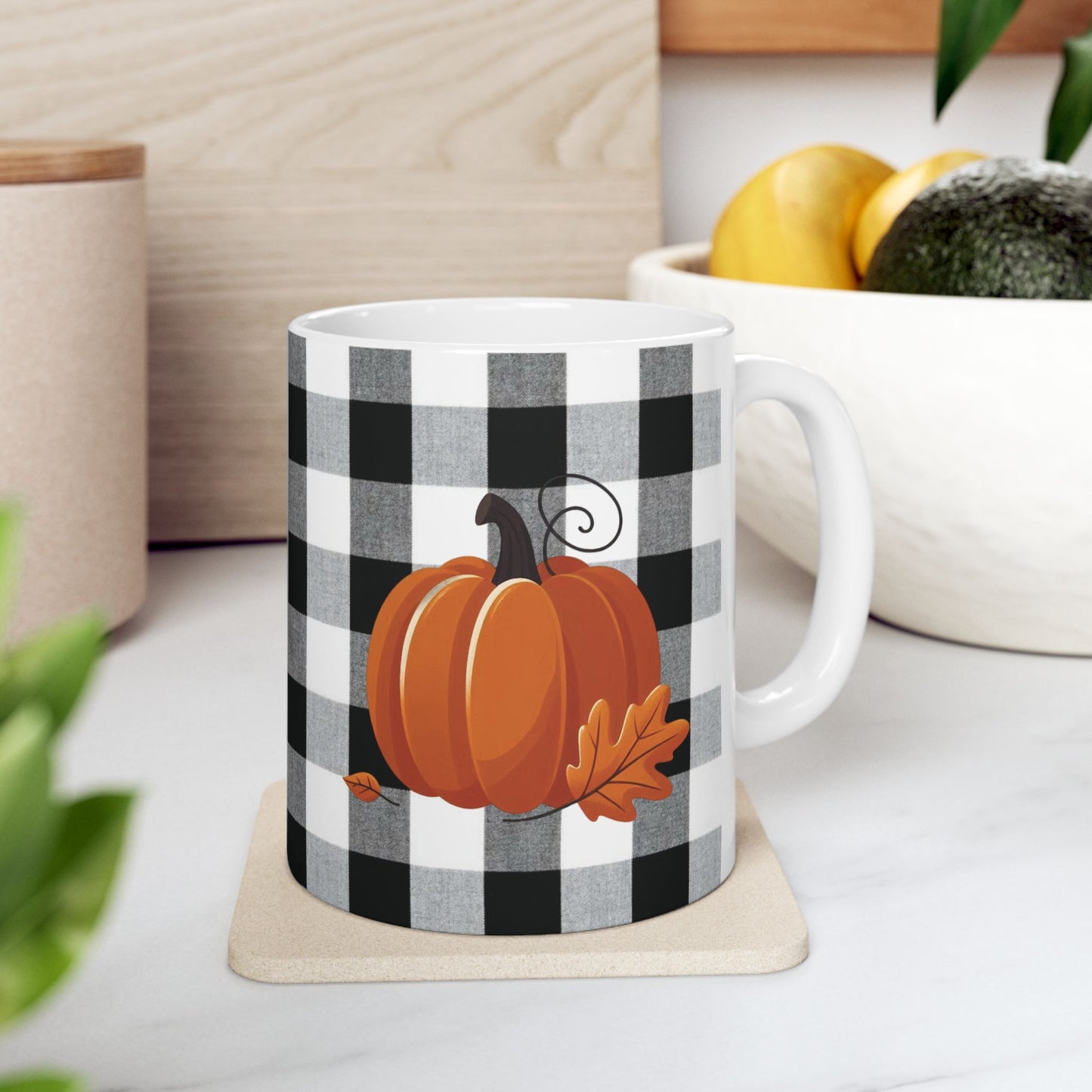 Gingham Pumpkin Coffee Mug 11oz