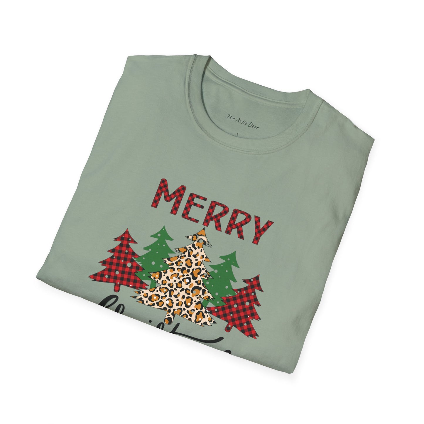 Merry Christmas-Leopard Print Softstyle Tree T-Shirt