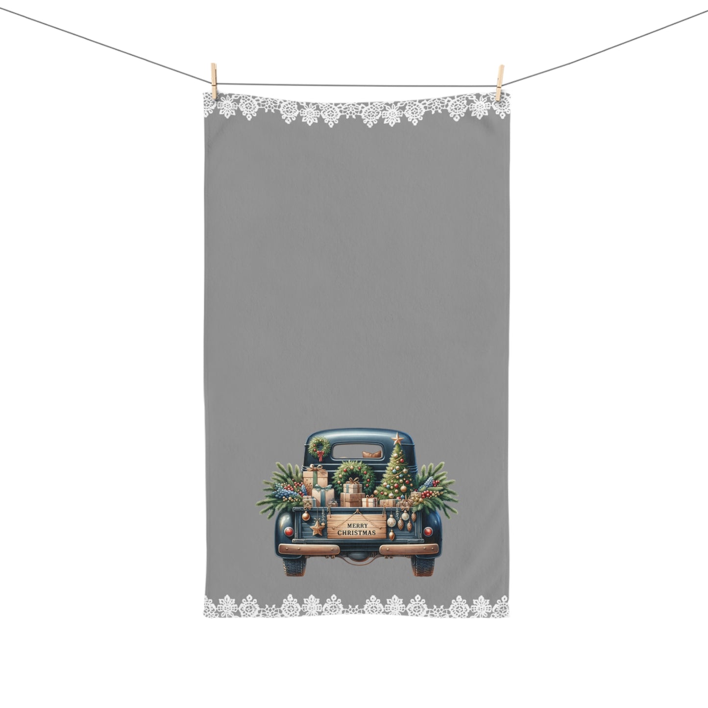 Blue Christmas Truck Hand Towel