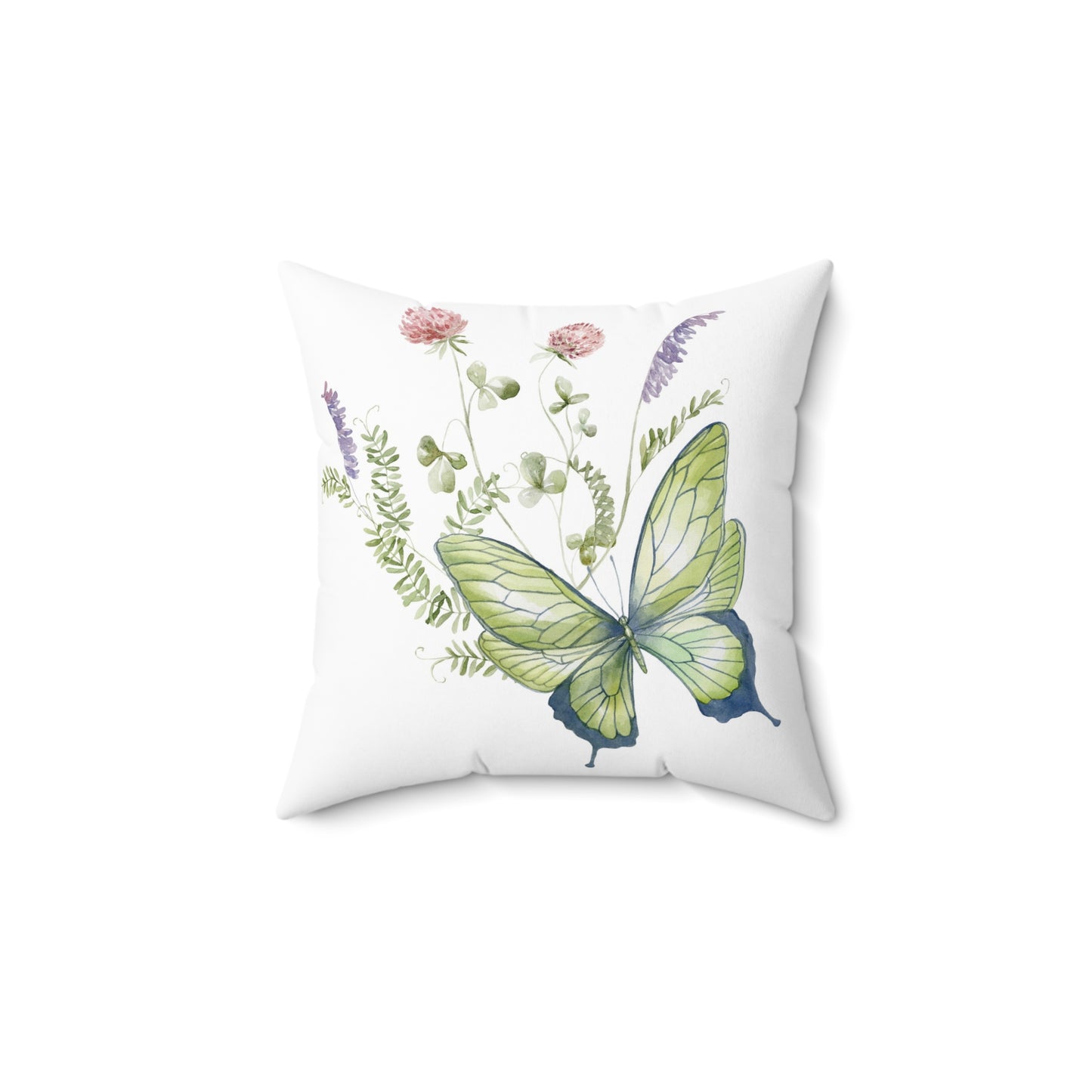 Green Butterfly Floral Pillow