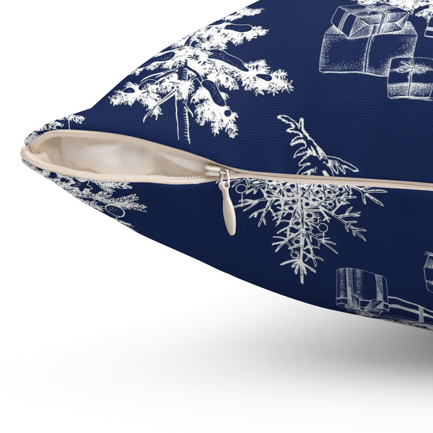 Snowy Trees Throw Pillow-Dark Blue