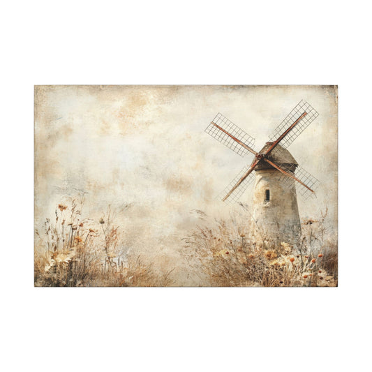 Windmill & Wildflowers Canvas Wall Art