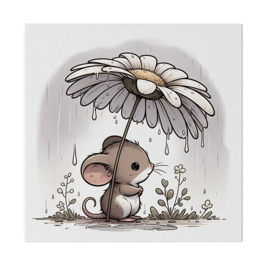 Mouse with Daisy Umbrella Canvas Print