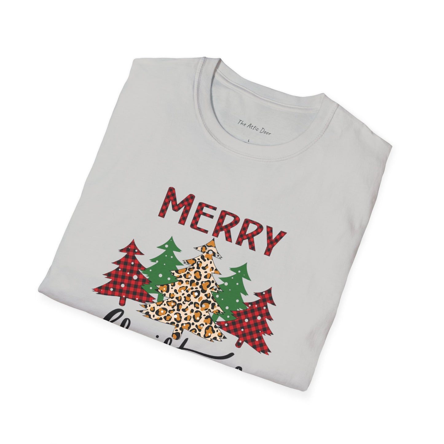 Merry Christmas-Leopard Print Softstyle Tree T-Shirt