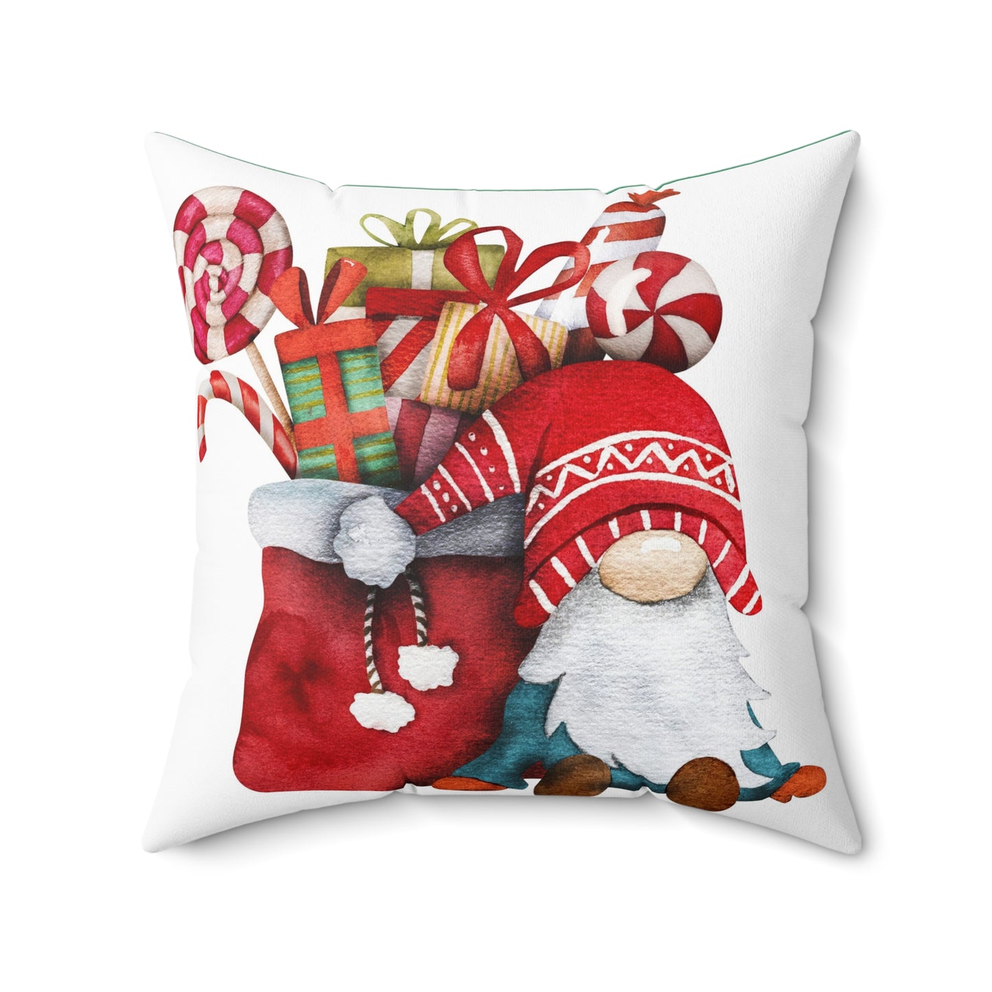 Christmas Gnome with Goodies Throw Pillow