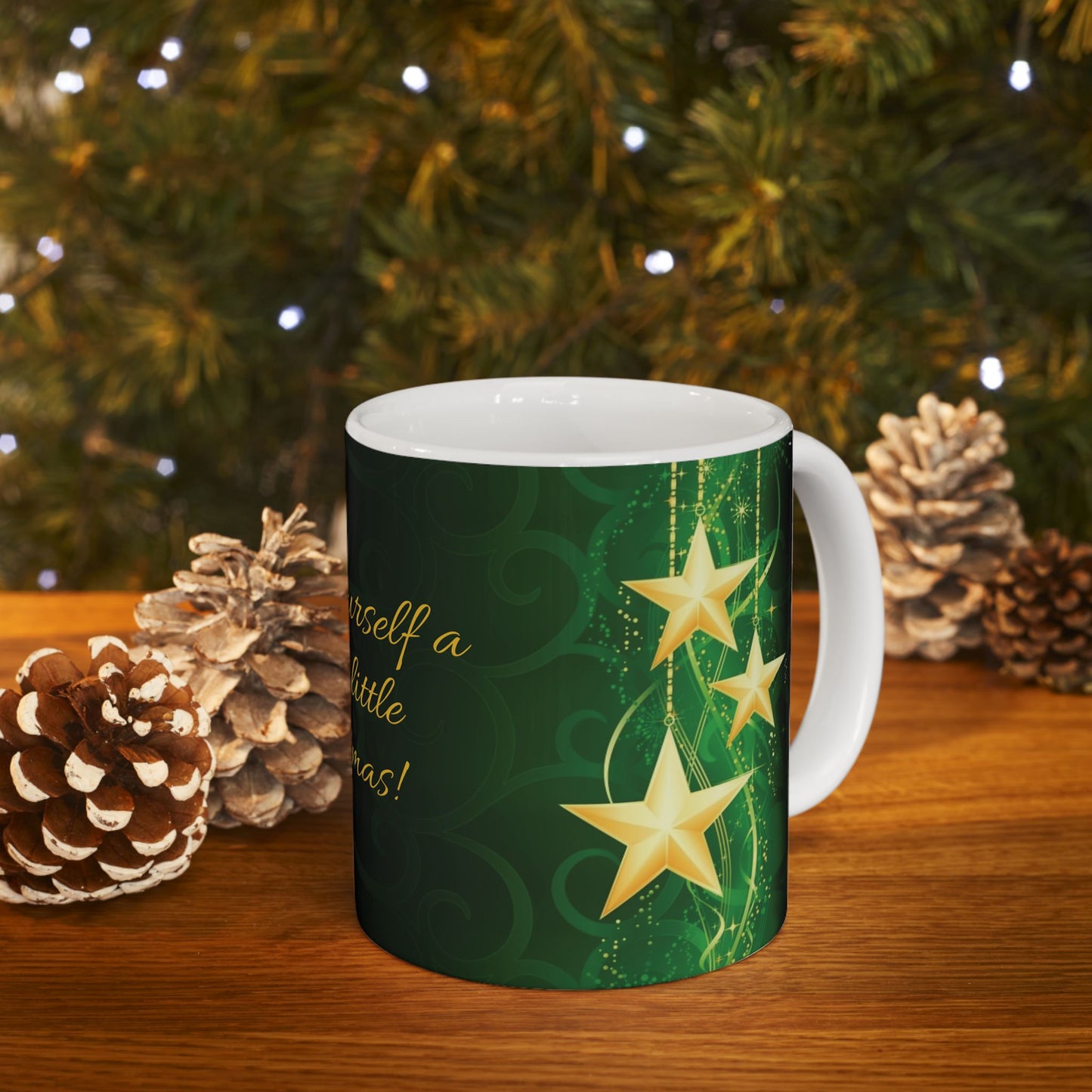 Merry Little Christmas-Green w/Stars 11oz Coffee Mug (3 sided design