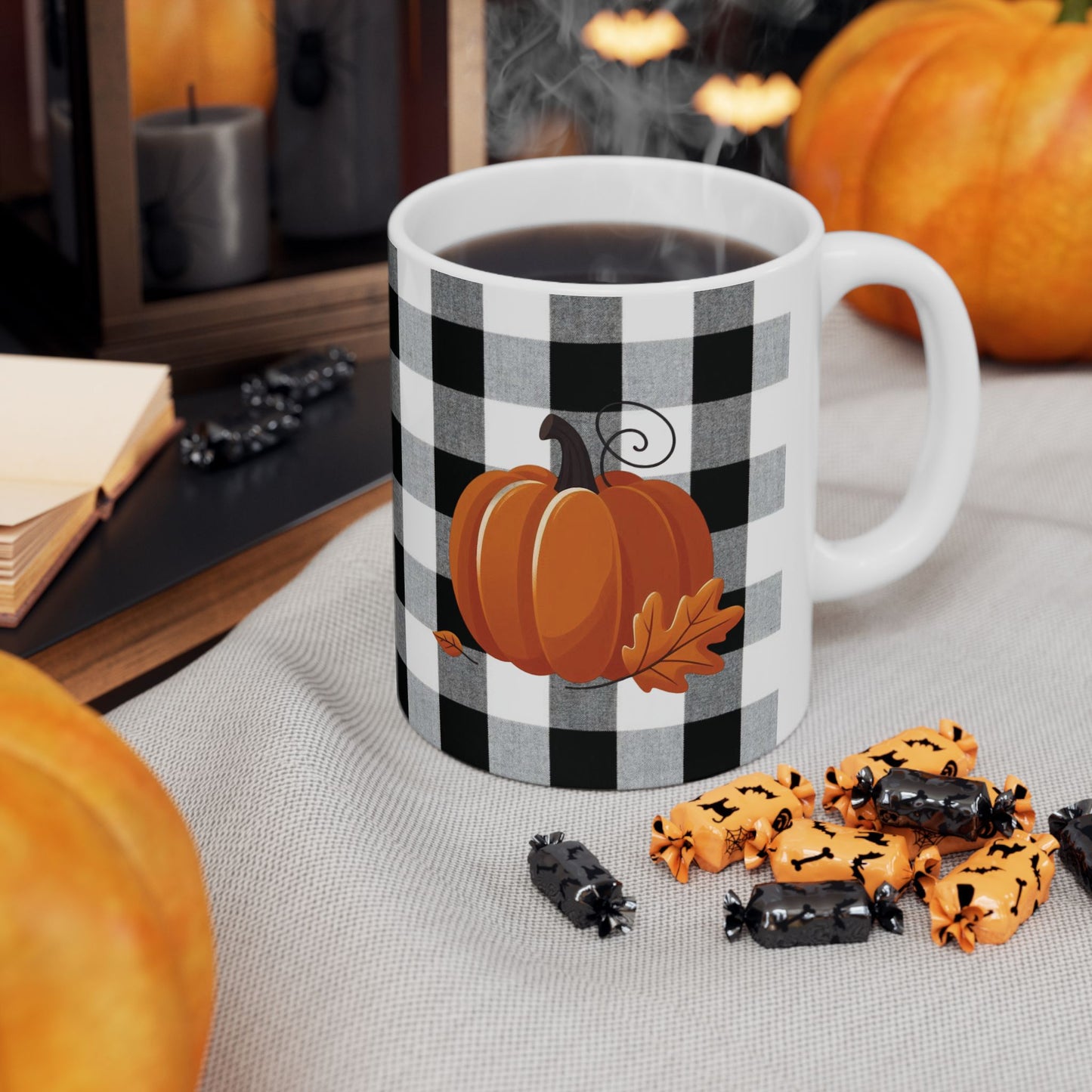 Gingham Pumpkin Coffee Mug 11oz