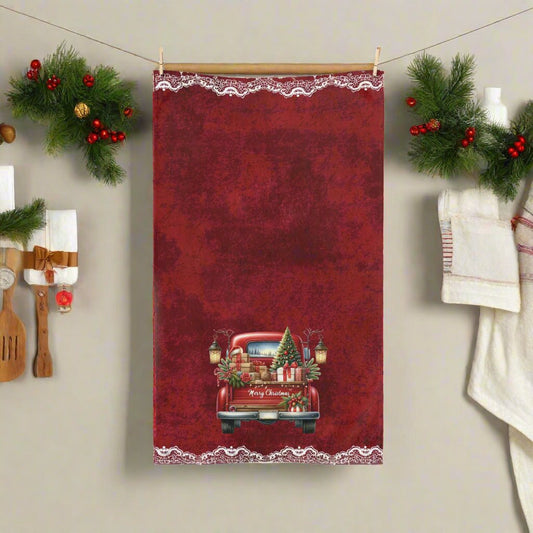 Red Christmas Truck Hand Towel