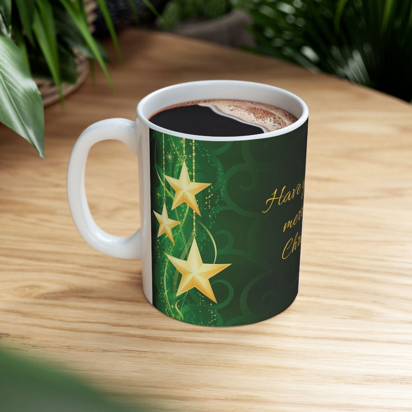 Merry Little Christmas-Green w/Stars 11oz Coffee Mug (3 sided design