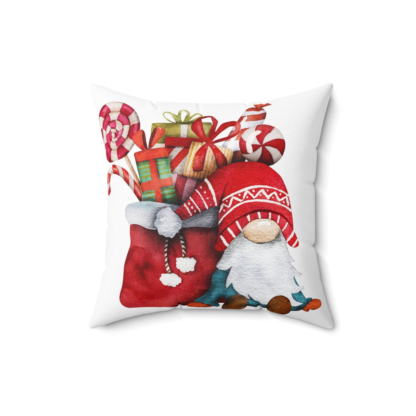 Christmas Gnome with Goodies Throw Pillow