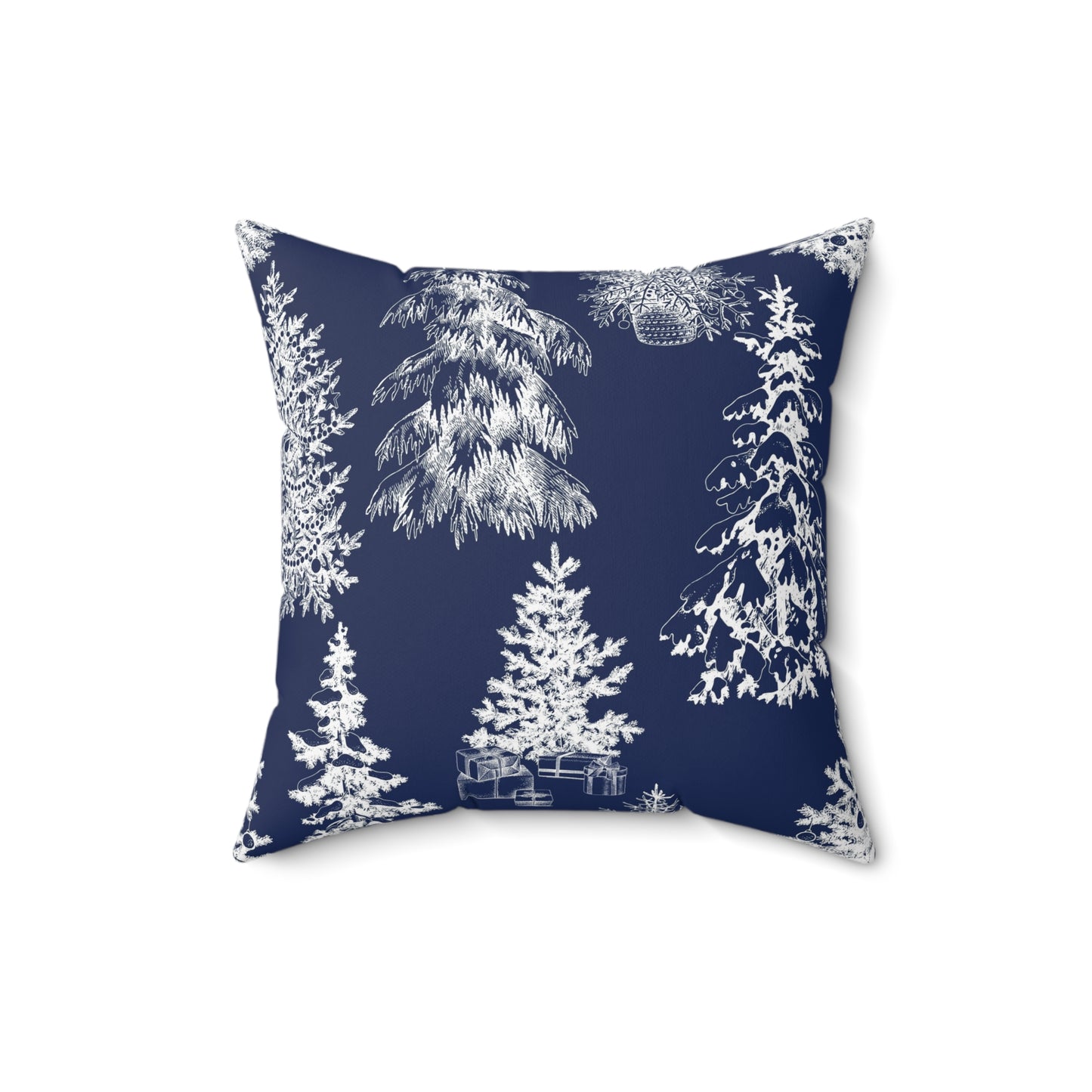 Snowy Trees Throw Pillow-Dark Blue