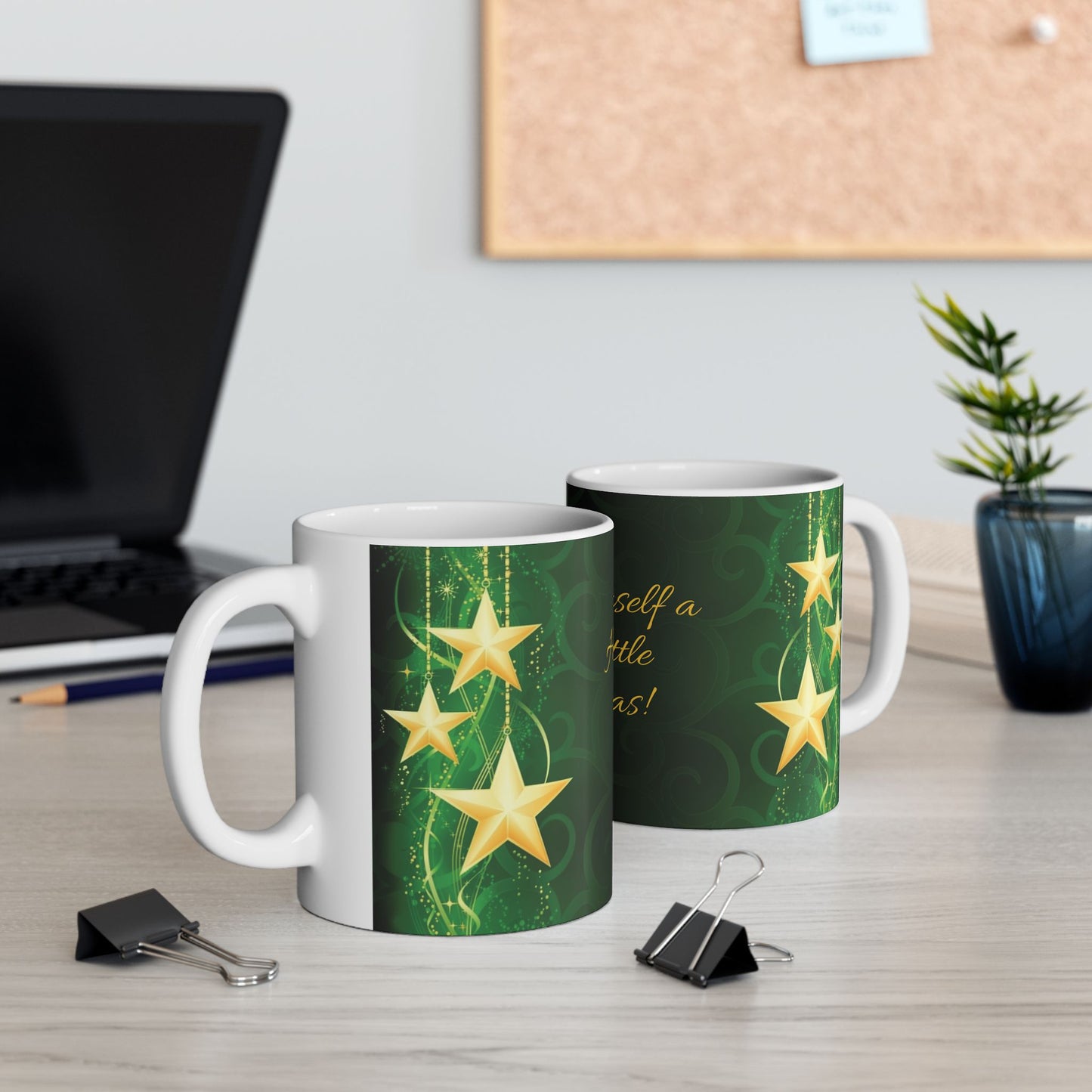 Merry Little Christmas-Green w/Stars 11oz Coffee Mug (3 sided design