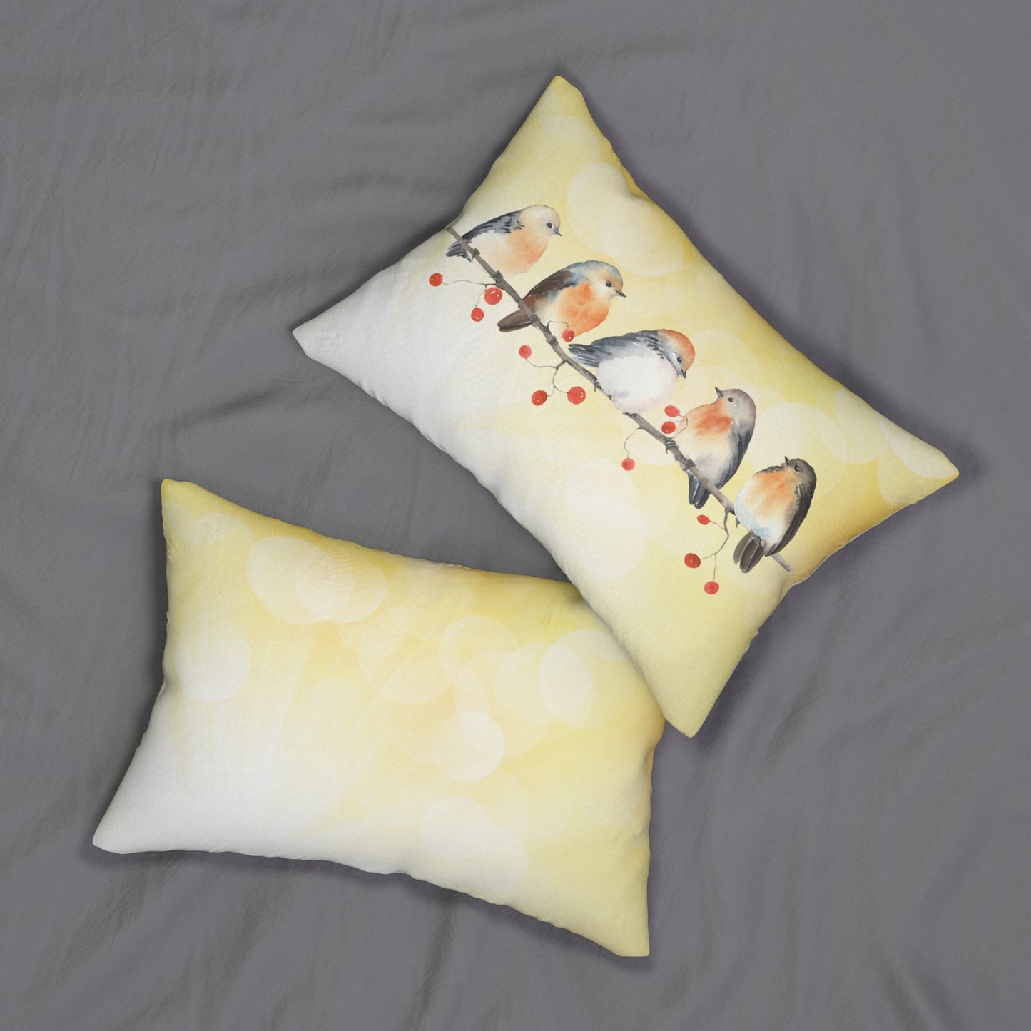 Birds & Berries-Yellow 20”x14 Lumbar Pillow