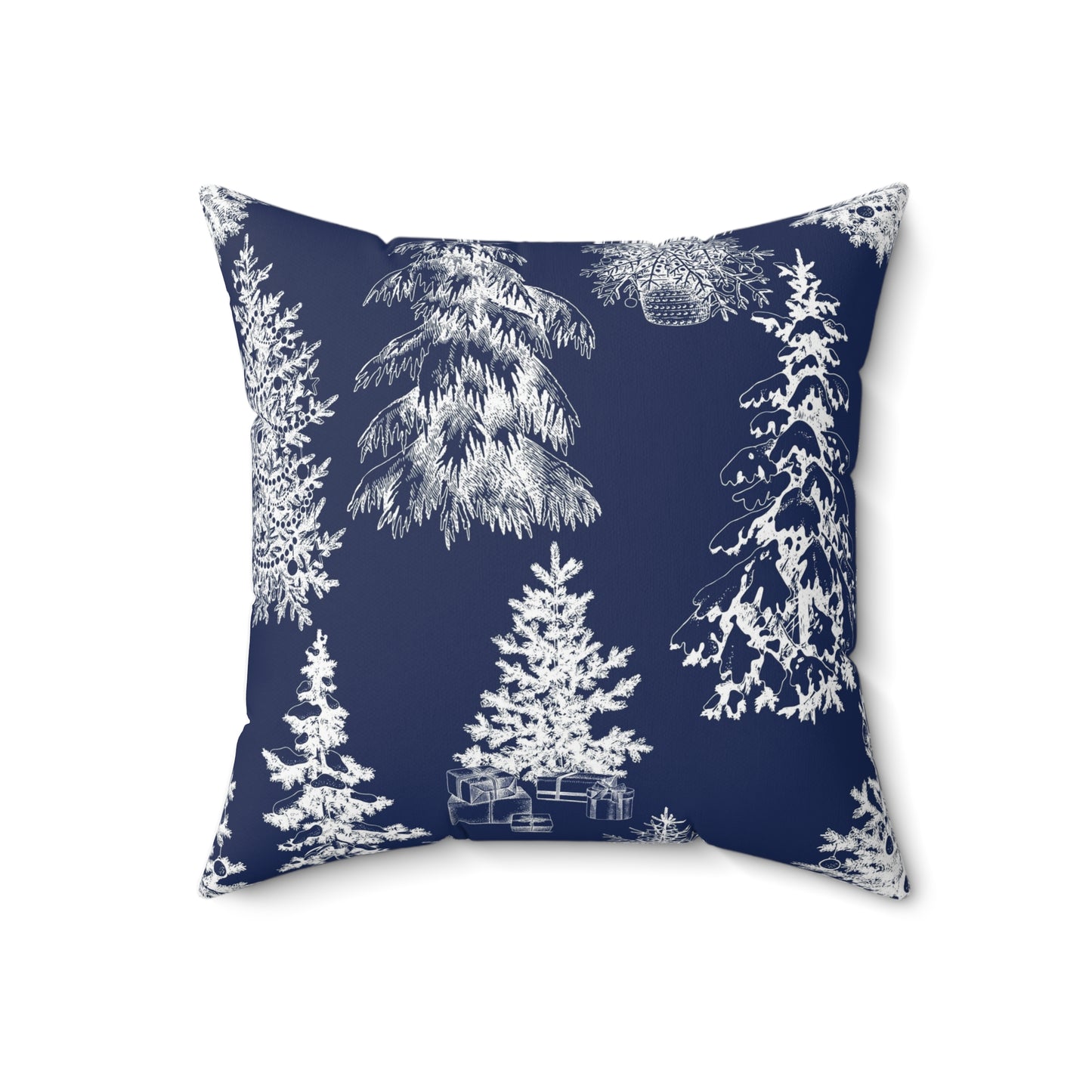 Snowy Trees Throw Pillow-Dark Blue