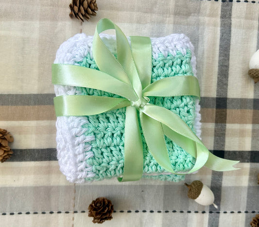 Green & White Crochet Washcloths