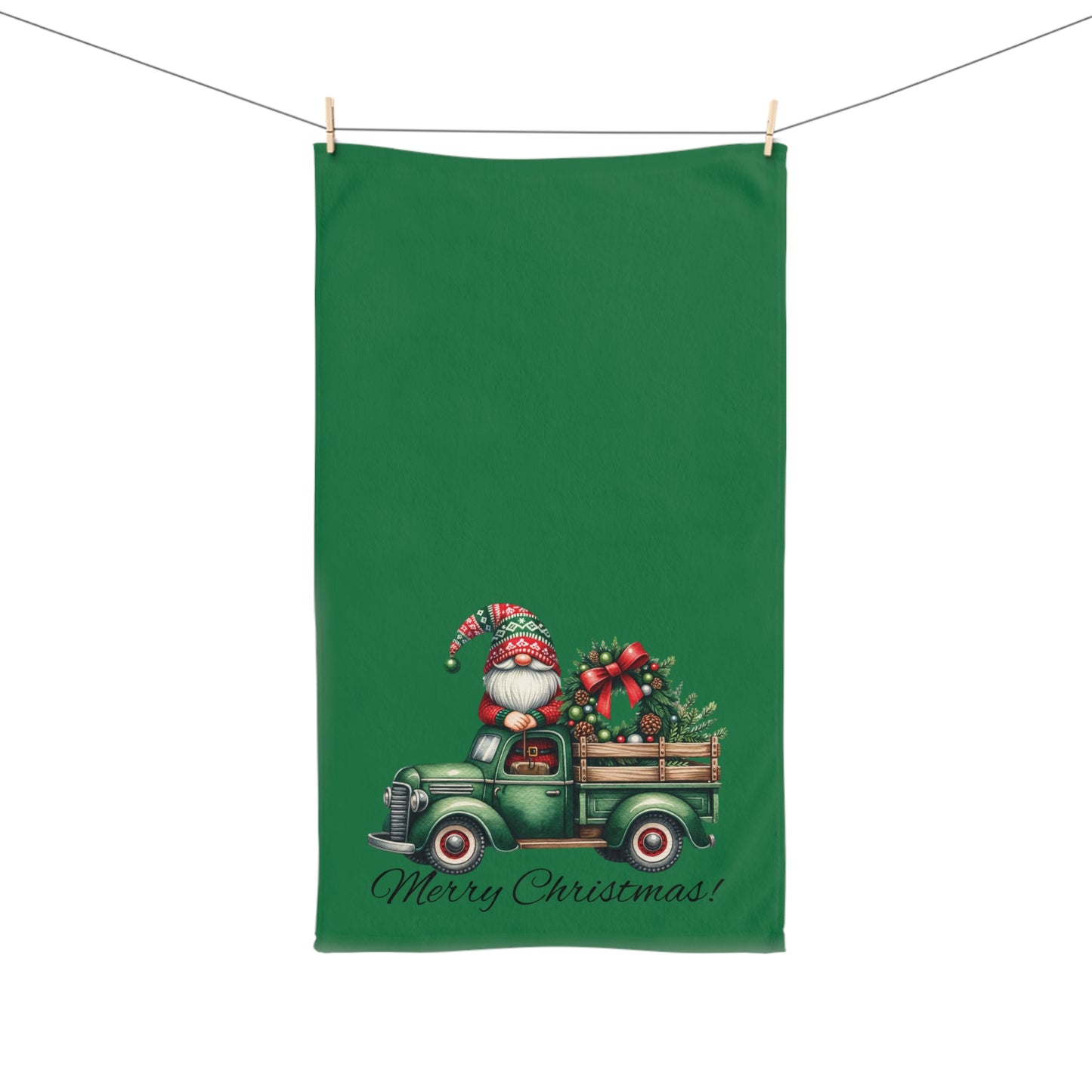 Gnome in a Truck Hand Towel-Green