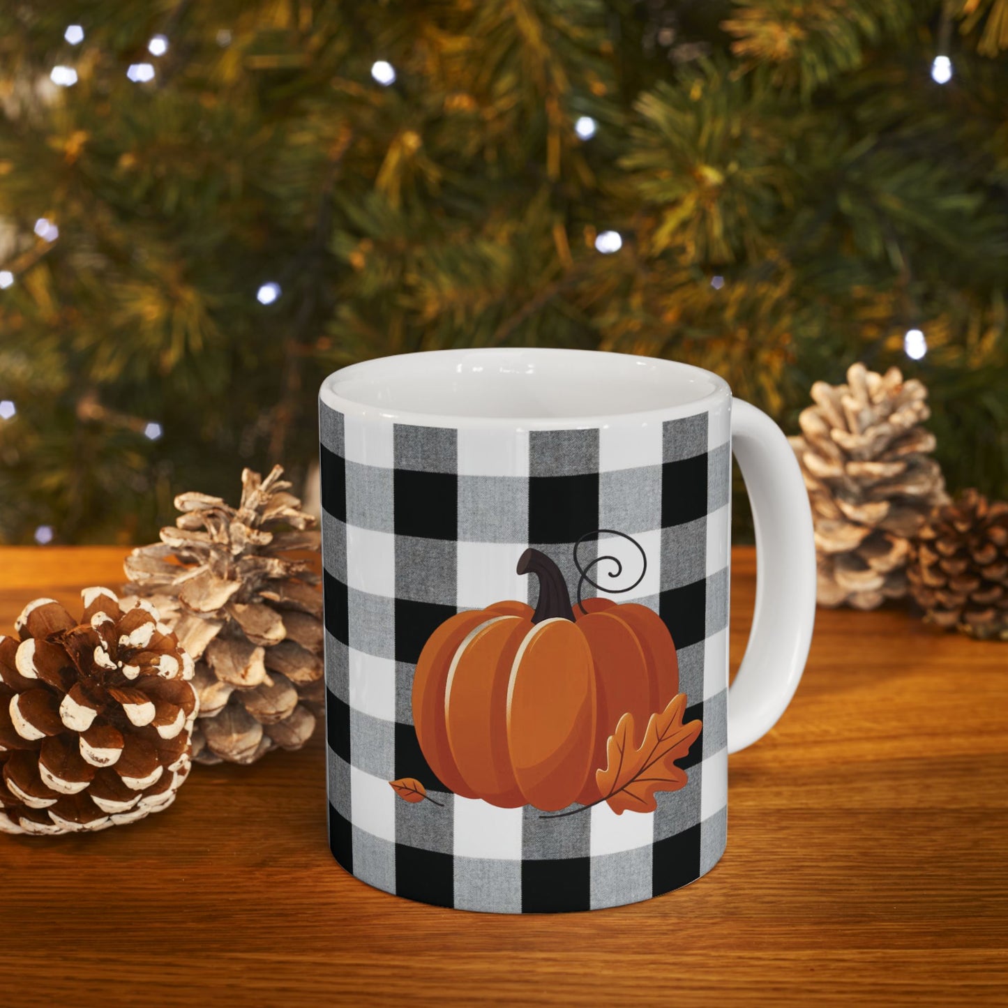 Gingham Pumpkin Coffee Mug 11oz