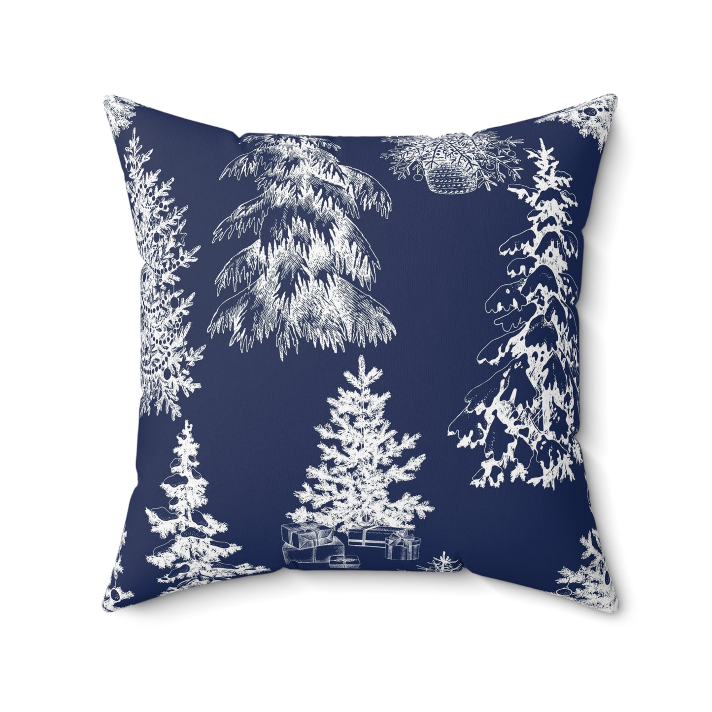 Snowy Trees Throw Pillow-Dark Blue