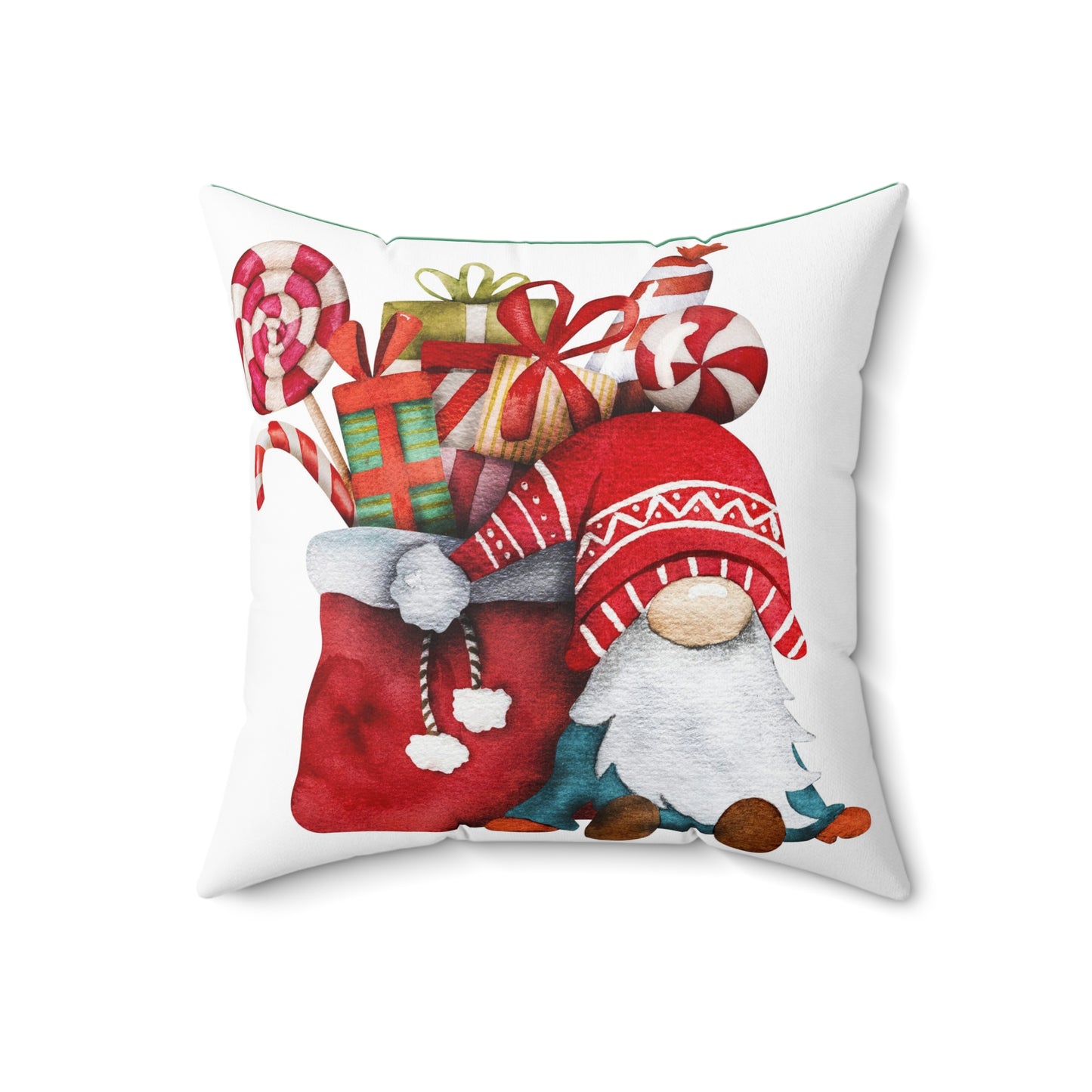 Christmas Gnome with Goodies Throw Pillow